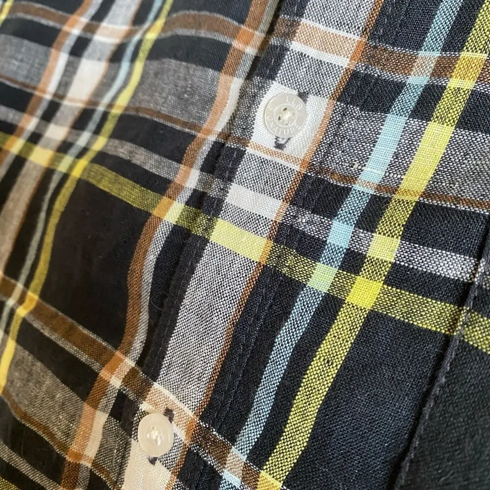 LL Bean Signature Men's Slim Fit Button Up Linen Shirt Size M Plaid Preppy